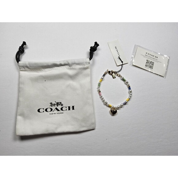 Coach Faux Pearl Colorful Beaded Heart Bracelet - Picture 1 of 6